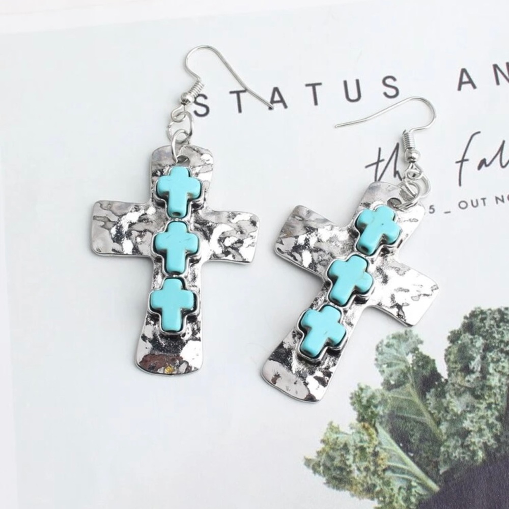 Turquoise Cross drop earrings